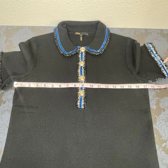 Maje Mexicana Polo Metallic Trim Sweater Black Size 1 (Small) - Picture 6 of 10